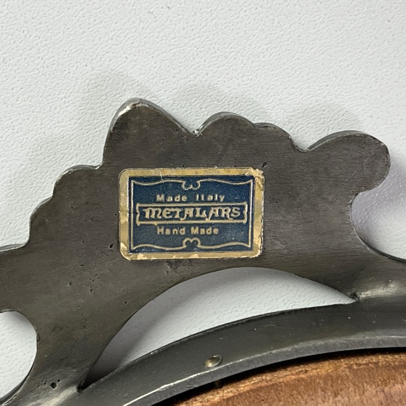 Vintage Gothic Pewter Metal Oval Wall Mirror MCM Victorian - Picture 4 of 13